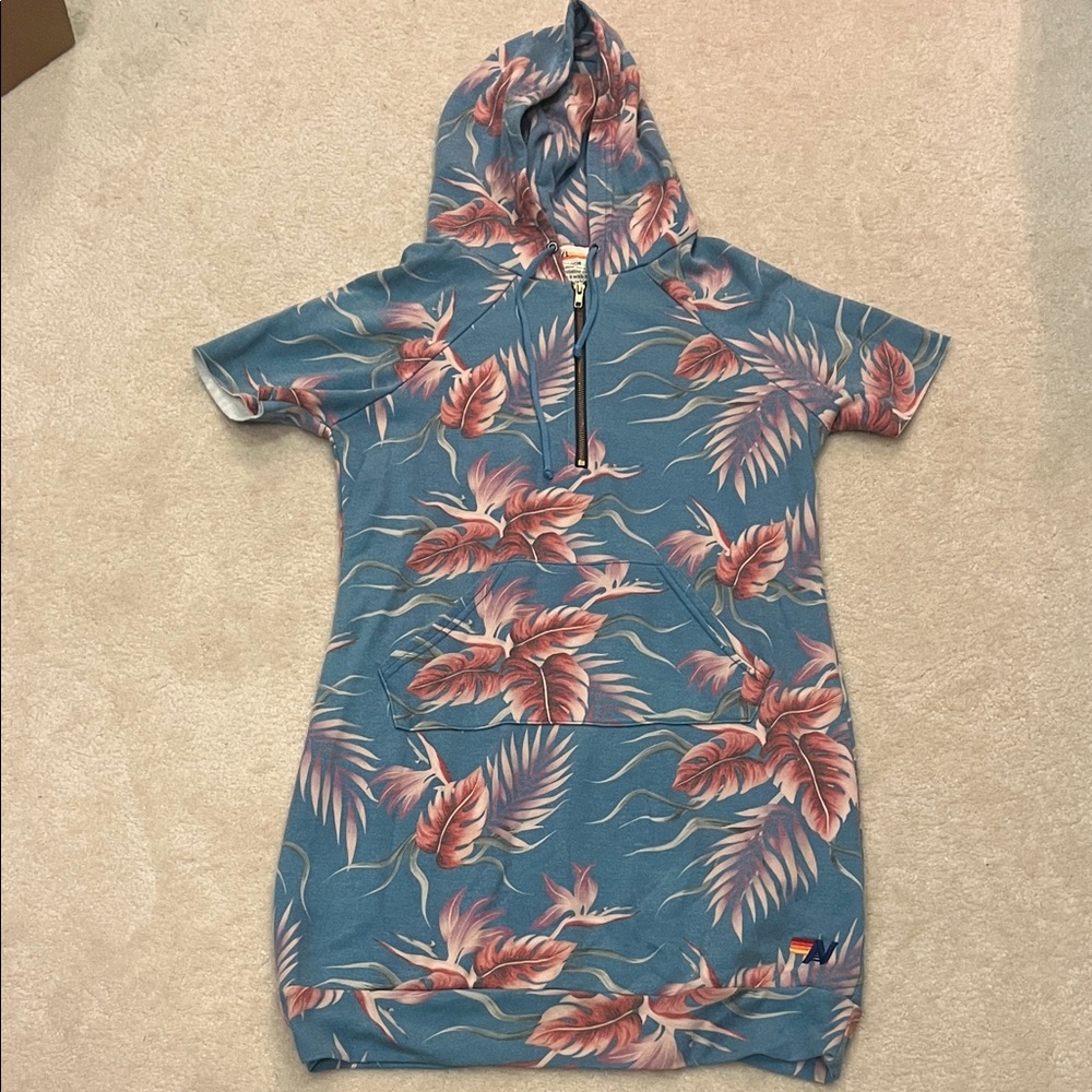 Aviator Nation OG Floral Blue Hooded Dress